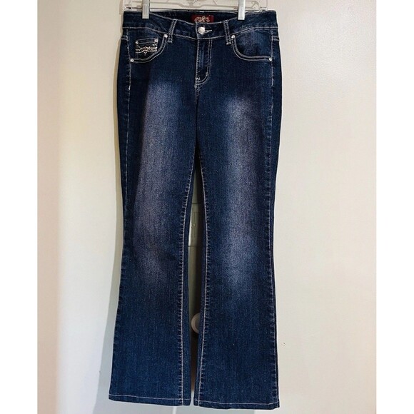 one5one Denim - One Five One 8 Jean Womens Blue Bootcut Mid Rise Stretch Relax Bling Size 6